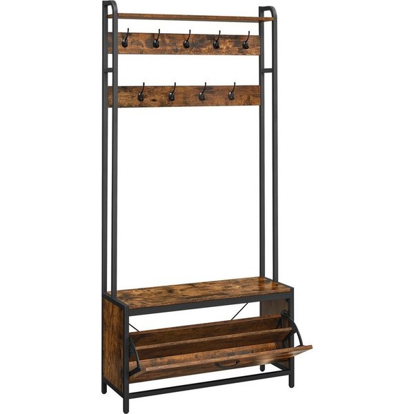 VASAGLE Garderobenständer Garderobe, mit Schuhschrank, Sitzbank, Schuhkipper, Haken, obere Ablage