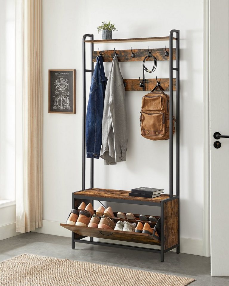 VASAGLE Garderobenständer Garderobe, mit Schuhschrank, Sitzbank, Schuhkipper, Haken, obere Ablage – Bild 2 von 5