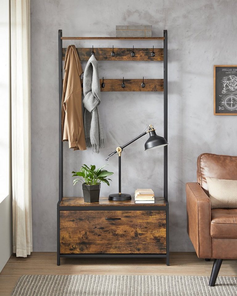 VASAGLE Garderobenständer Garderobe, mit Schuhschrank, Sitzbank, Schuhkipper, Haken, obere Ablage – Bild 3 von 5