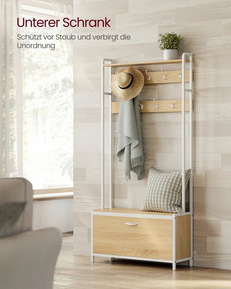 VASAGLE Garderobenständer Garderobe, mit Schuhschrank, Sitzbank, Schuhkipper, Haken, obere Ablage – Bild 5 von 5