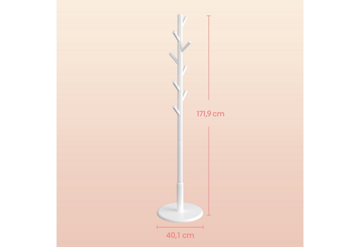 VASAGLE Garderobenständer Kleiderständer, Jackenständer Baumform, für Flur, 40 cm d X 171.8 cm H, 8 Haken für Jacken, Hüte, Haken und Haltestange aus Kautschukh – Bild 2 von 5