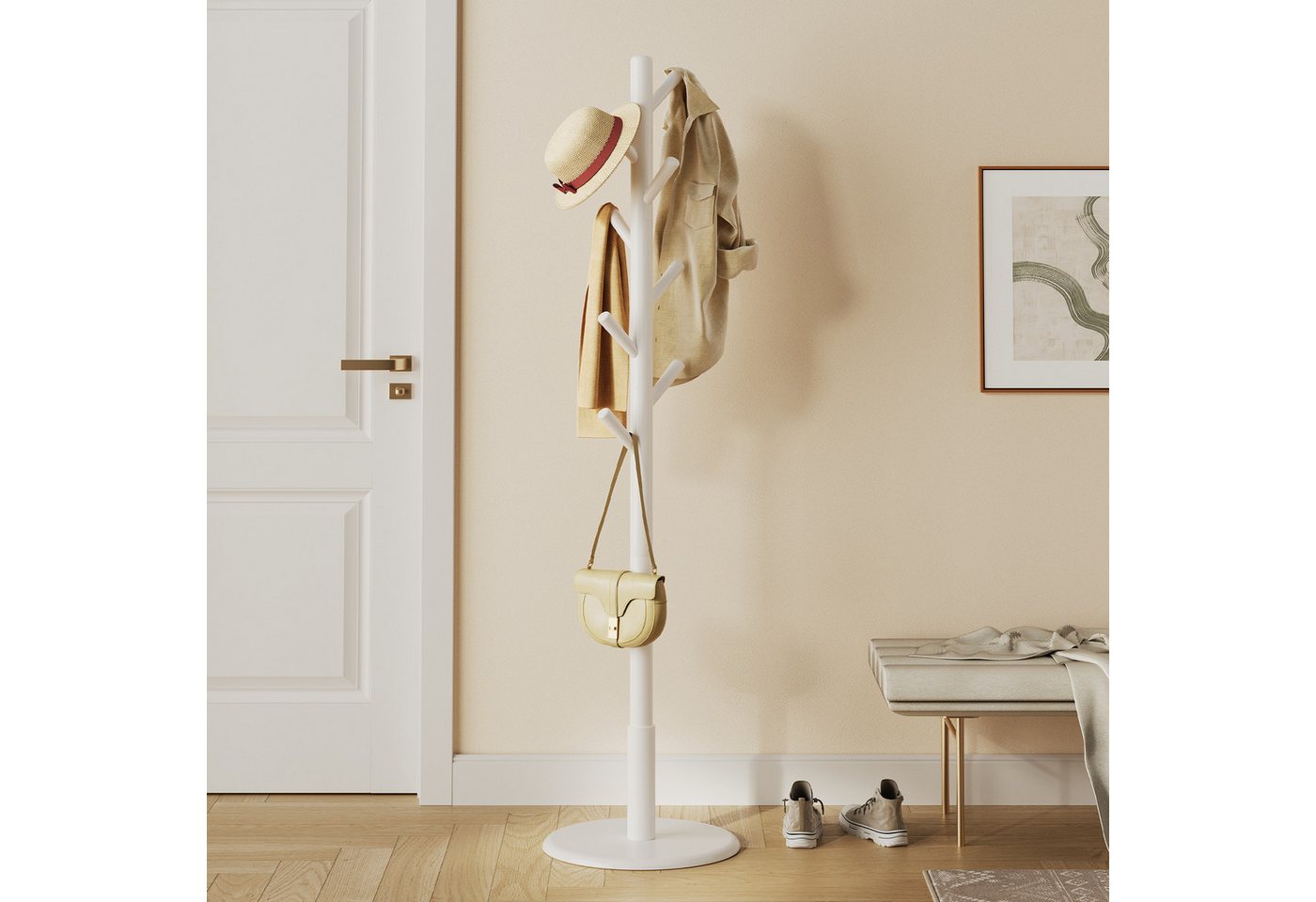 VASAGLE Garderobenständer Kleiderständer, Jackenständer Baumform, für Flur, 40 cm d X 171.8 cm H, 8 Haken für Jacken, Hüte, Haken und Haltestange aus Kautschukh – Bild 3 von 5