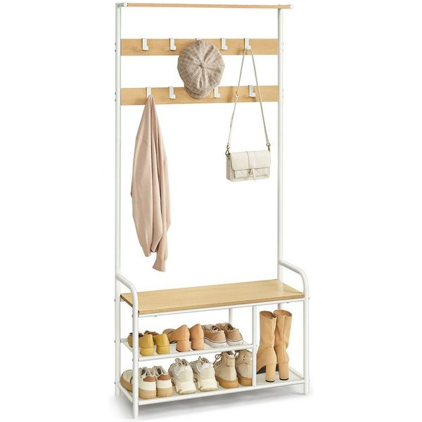 VASAGLE Garderobenständer Kleiderständer, 9 Haken, 30 x 85 x 180,5 cm, für Flur, Schlafzimmer, modern, Ablage, Garderobe