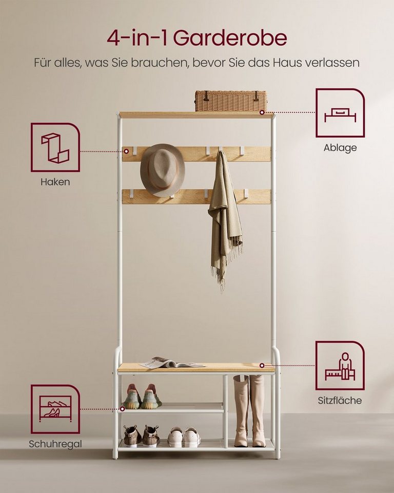 VASAGLE Garderobenständer Kleiderständer, 9 Haken, 30 x 85 x 180,5 cm, für Flur, Schlafzimmer, modern, Ablage, Garderobe – Bild 5 von 5