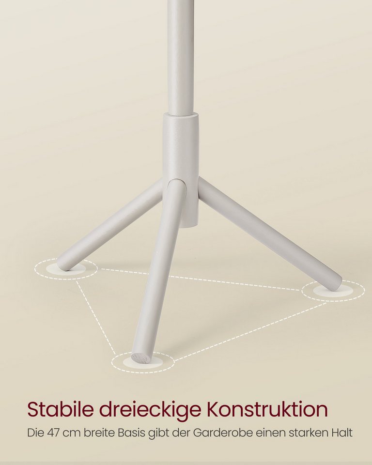 VASAGLE Garderobenständer Kleiderständer, Massivholz, mit 8 Haken, 3 Höhen – Bild 5 von 5