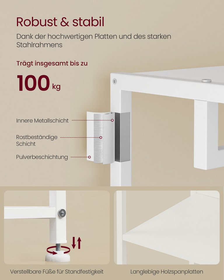 VASAGLE Garderobenständer Kleiderständer, Garderobe, für Kleidung, Taschen, Hüte, 30,5x47x180 cm, mit Kleiderstange und Haken, mit Ablagen, Stahlrahmen, wolkenw – Bild 4 von 5