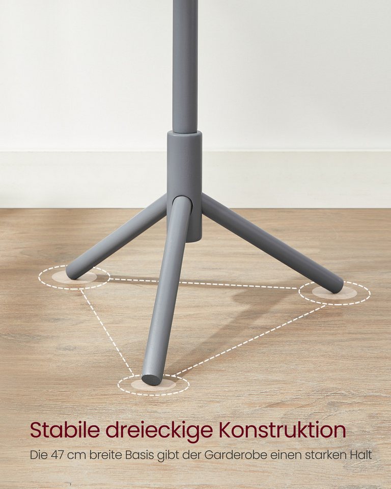 VASAGLE Garderobenständer Kleiderständer, Massivholz, mit 8 Haken, 3 Höhen – Bild 5 von 5
