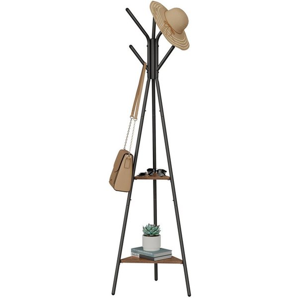 VASAGLE Garderobenständer Kleiderständer, für Kleidung, Hüte, Taschen, 49,5 x 49,5 x 179 cm, freistehende Garderobe, Industrie-Design, vintagebraun-schwarz