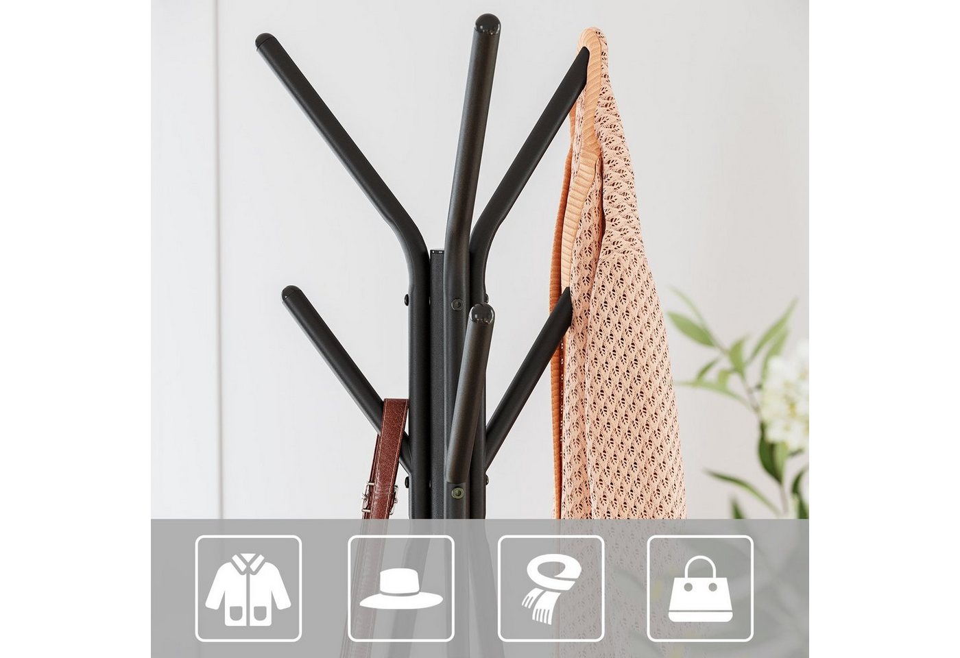 VASAGLE Garderobenständer Kleiderständer, für Kleidung, Hüte, Taschen, 49,5 x 49,5 x 179 cm, freistehende Garderobe, Industrie-Design, vintagebraun-schwarz – Bild 4 von 5