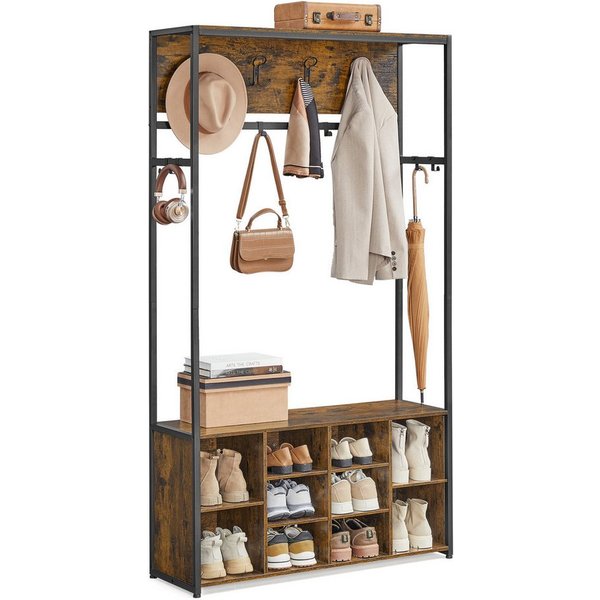 VASAGLE Garderobenständer Kleiderständer Garderobe verstellbare Ablagen, für Flur, Eingangsbereich, Moderner Stil, mit Schuhregal, Kleiderhaken