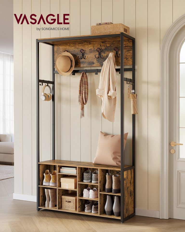 VASAGLE Garderobenständer Kleiderständer Garderobe verstellbare Ablagen, für Flur, Eingangsbereich, Moderner Stil, mit Schuhregal, Kleiderhaken – Bild 3 von 5