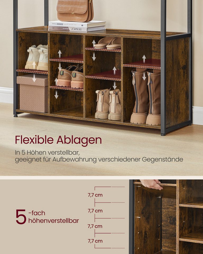 VASAGLE Garderobenständer Kleiderständer Garderobe verstellbare Ablagen, für Flur, Eingangsbereich, Moderner Stil, mit Schuhregal, Kleiderhaken – Bild 5 von 5