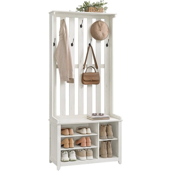 VASAGLE Garderobenständer Kleiderständer mit Stauraum, 81 x 35 x 180 cm, mit Sitzbank und Schuhablage, Garderobe, Flurmöbel