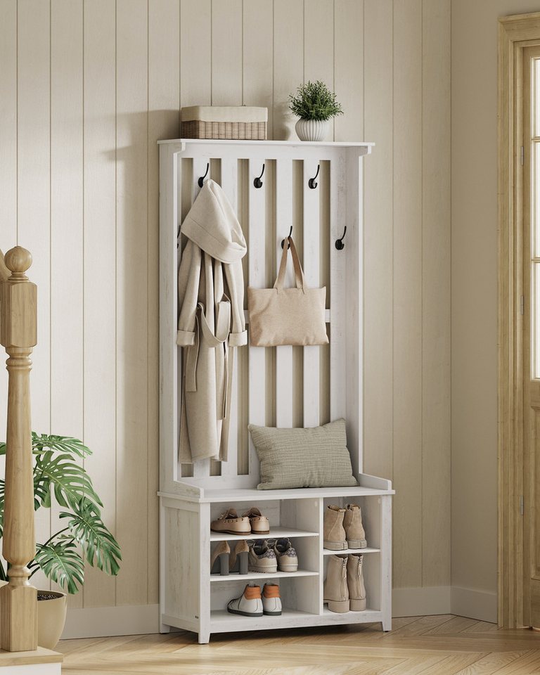 VASAGLE Garderobenständer Kleiderständer mit Stauraum, 81 x 35 x 180 cm, mit Sitzbank und Schuhablage, Garderobe, Flurmöbel – Bild 2 von 5