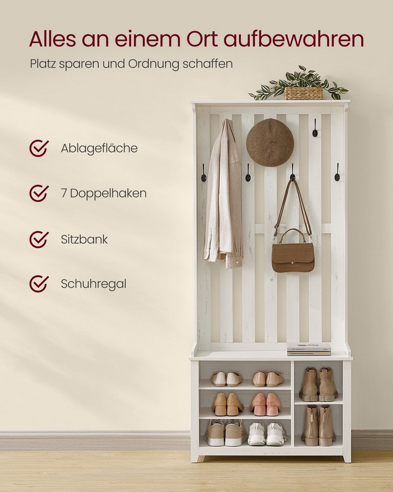 VASAGLE Garderobenständer Kleiderständer mit Stauraum, 81 x 35 x 180 cm, mit Sitzbank und Schuhablage, Garderobe, Flurmöbel – Bild 4 von 5