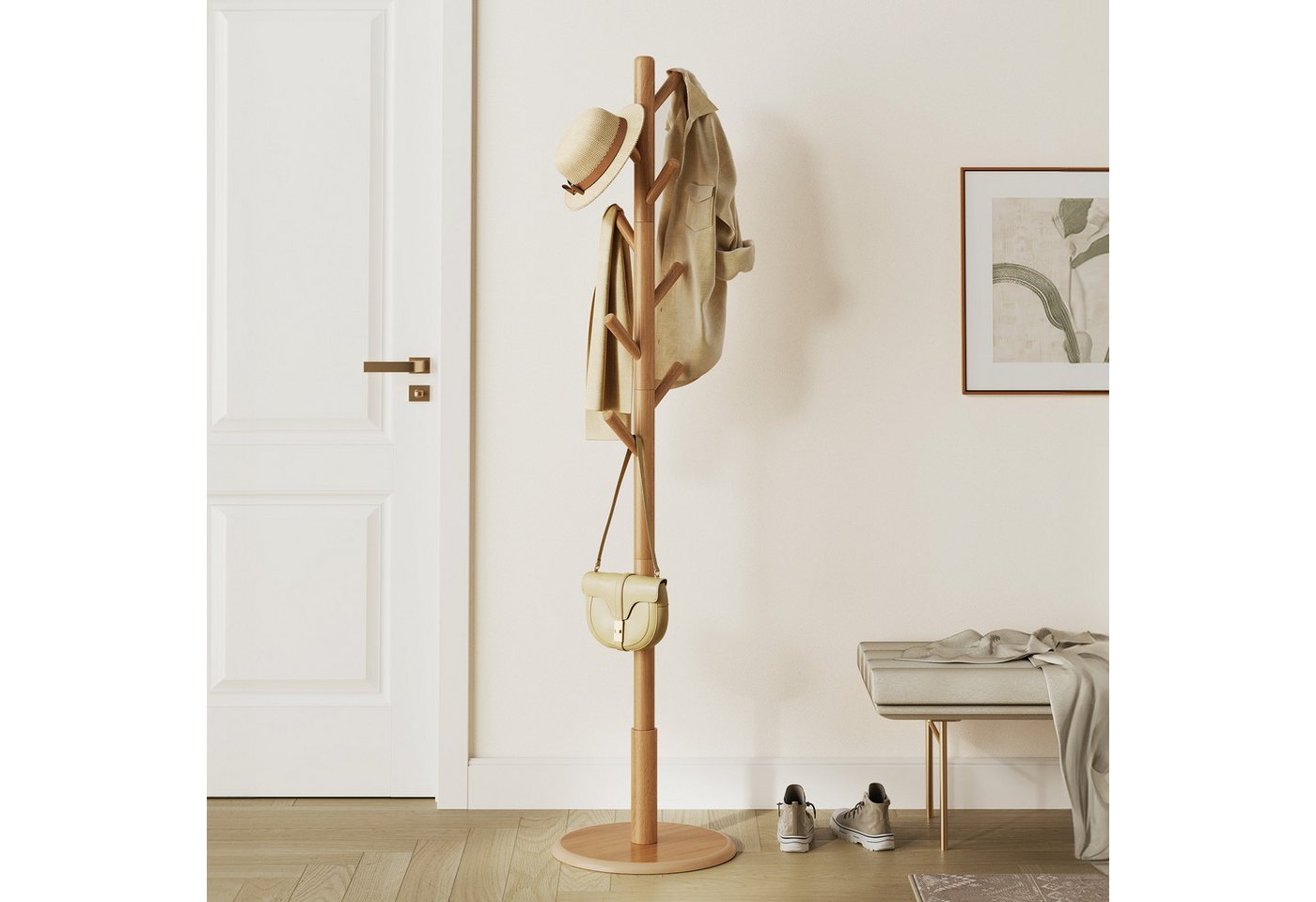 VASAGLE Garderobenständer Kleiderständer, Jackenständer Baumform, für Flur, 40 cm d X 171.8 cm H, 8 Haken für Jacken, Hüte, Haken und Haltestange aus Kautschukh – Bild 3 von 5