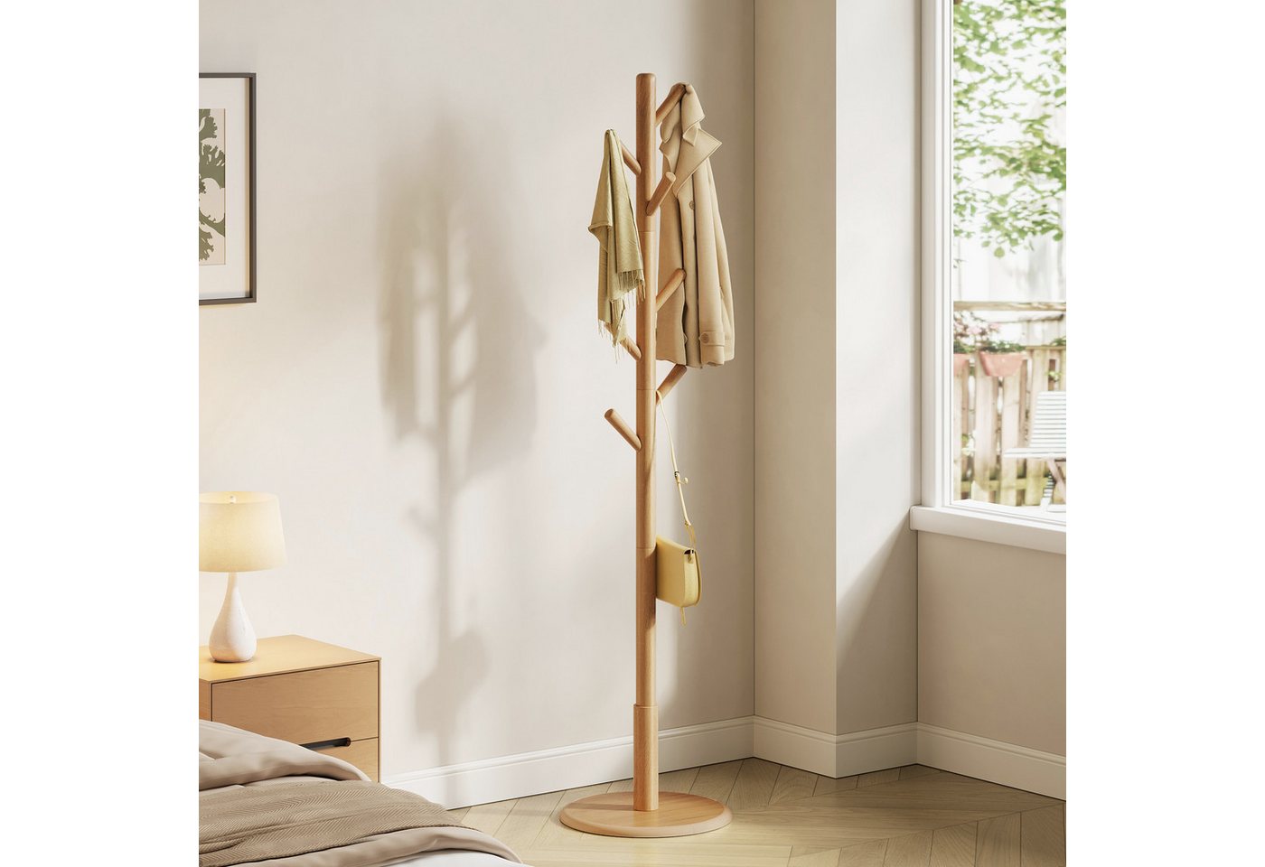 VASAGLE Garderobenständer Kleiderständer, Jackenständer Baumform, für Flur, 40 cm d X 171.8 cm H, 8 Haken für Jacken, Hüte, Haken und Haltestange aus Kautschukh – Bild 4 von 5