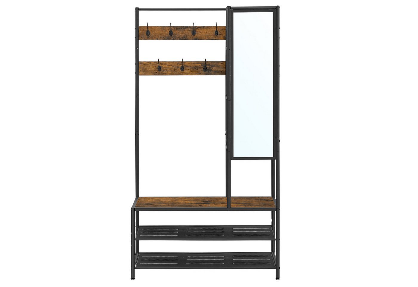 VASAGLE Garderobenständer Schuhbank, 35 x 98 x 182 cm, für Flur, Industrie-Design, mit Kleiderhaken – Bild 2 von 5