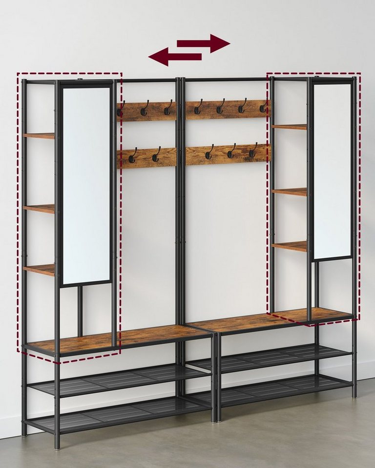 VASAGLE Garderobenständer Schuhbank, 35 x 98 x 182 cm, für Flur, Industrie-Design, mit Kleiderhaken – Bild 4 von 5