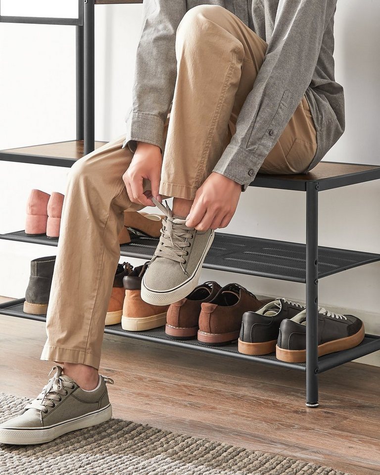 VASAGLE Garderobenständer Schuhbank, 35 x 98 x 182 cm, für Flur, Industrie-Design, mit Kleiderhaken – Bild 5 von 5
