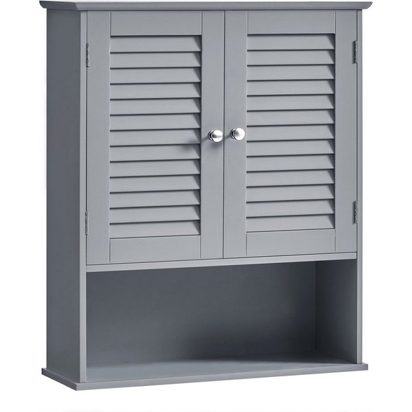 VASAGLE Hängeschrank Badezimmerschrank, Medizinschrank mit verstellbarem Einlegeboden Wandschrank, Lamellentüren und offenem Fach, 20 x 60 x 70 cm