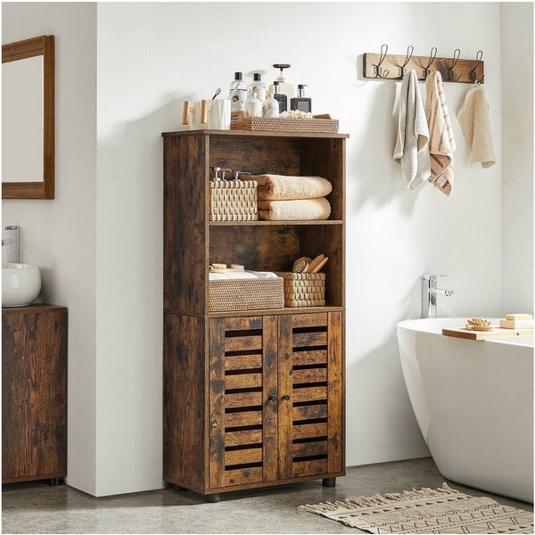 VASAGLE Highboard Aufbewahrungsschrank, Bücherregal, Küchenschrank, mit Lamellentüren, 2 offene Fächer, höhenverstellbare Ablage, mit Füßen