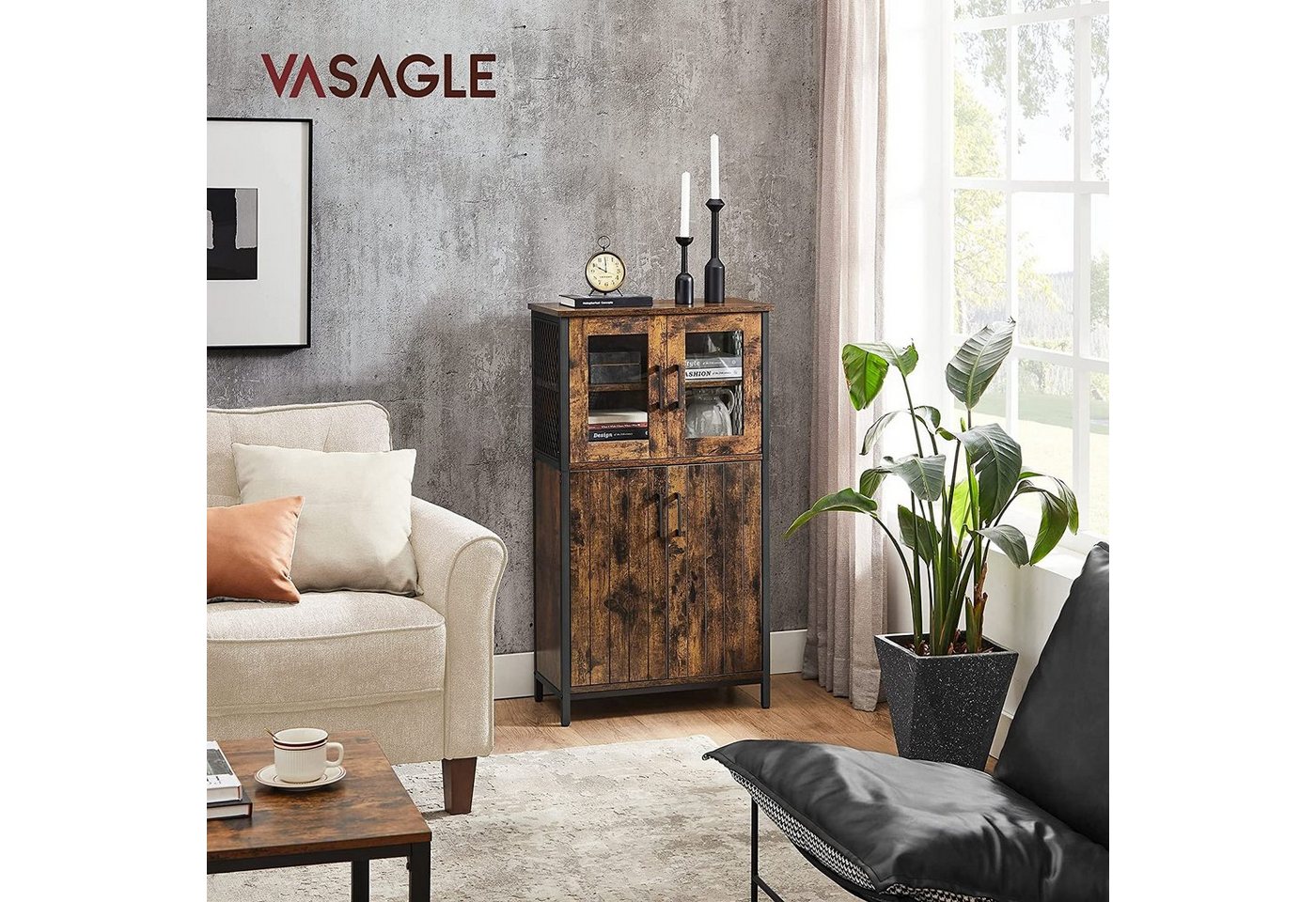 VASAGLE Highboard Badezimmerschrank, Küchenschrank, verstellbare Ablage, 30x60x108 cm (Aufbewahrungsschrank, verstellbare Ablage, Stahlgestell), Sideboard, Stah – Bild 2 von 5