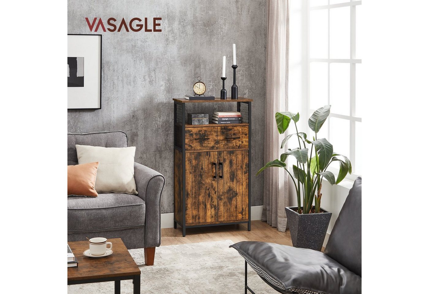VASAGLE Highboard Badezimmerschrank, Aufbewahrungsschrank, verstellbare Ablage, Industriestil – Bild 2 von 5