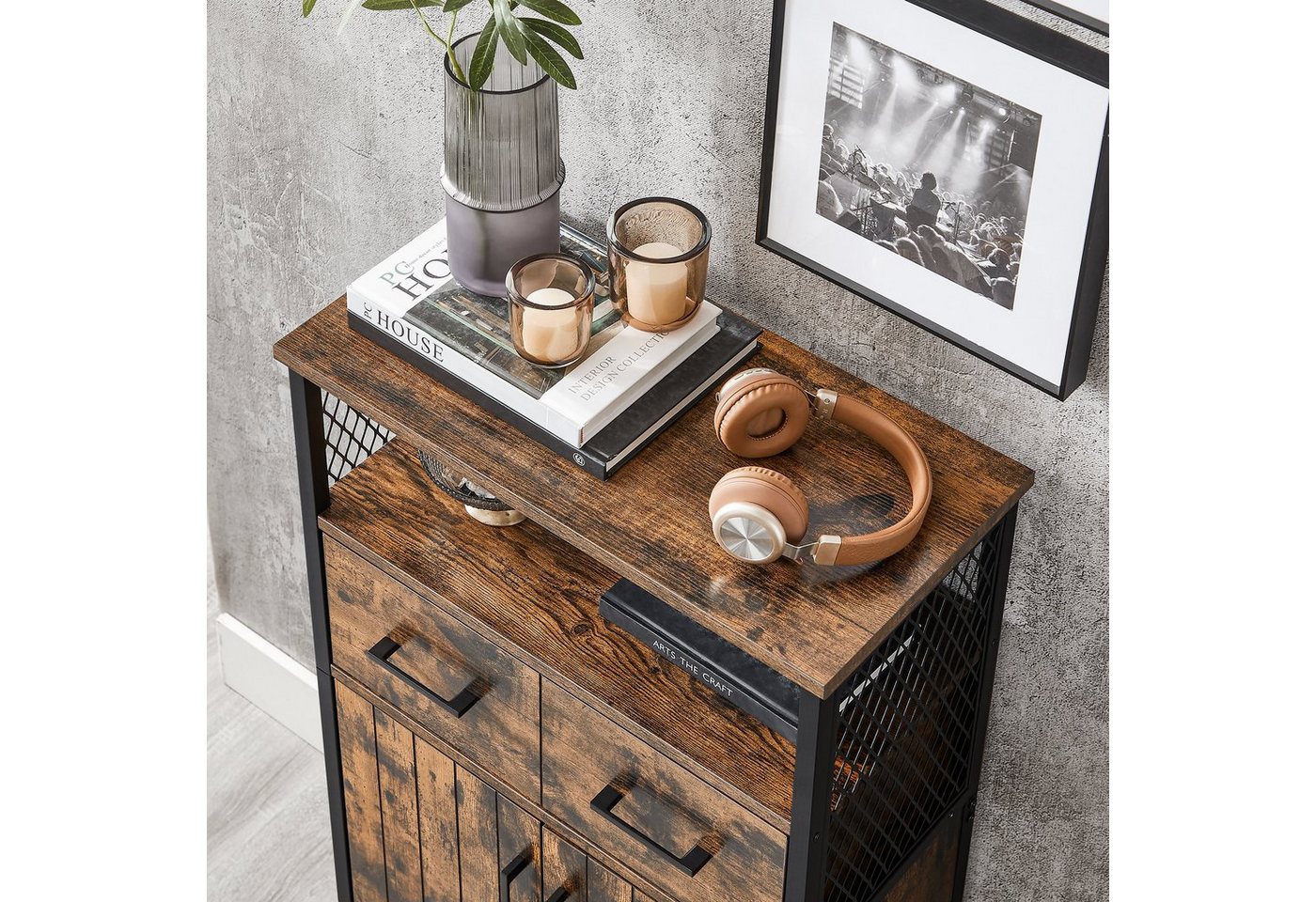 VASAGLE Highboard Badezimmerschrank, Aufbewahrungsschrank, verstellbare Ablage, Industriestil – Bild 4 von 5