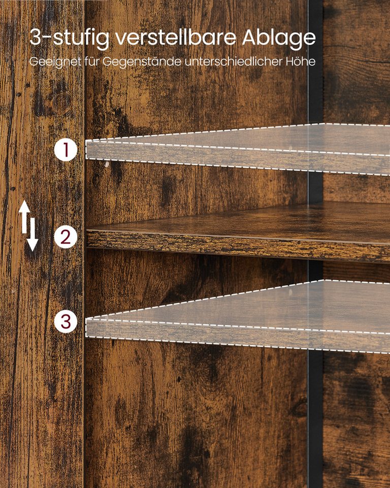 VASAGLE Highboard Küchenschrank, Bücherregal, für Wohnzimmer, Küche, Arbeitszimmer, Bücherschrank mit Türen, verstellbaren Ablagen, 2 offene Fächer – Bild 4 von 5