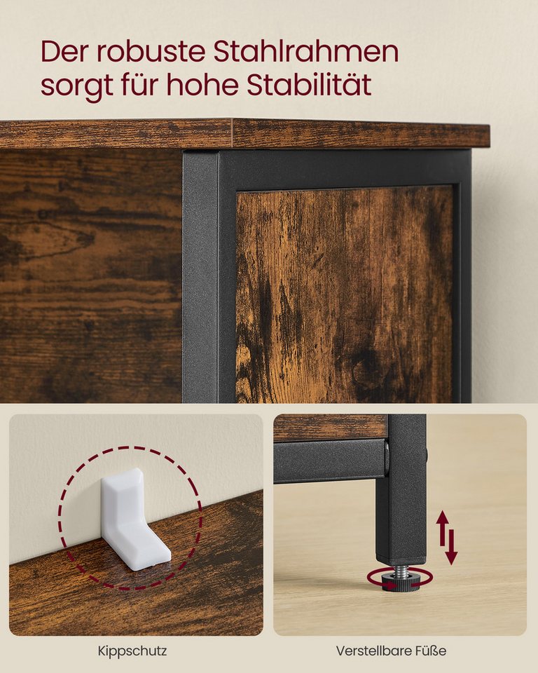 VASAGLE Highboard Küchenschrank, Bücherregal, für Wohnzimmer, Küche, Arbeitszimmer, Bücherschrank mit Türen, verstellbaren Ablagen, 2 offene Fächer – Bild 5 von 5