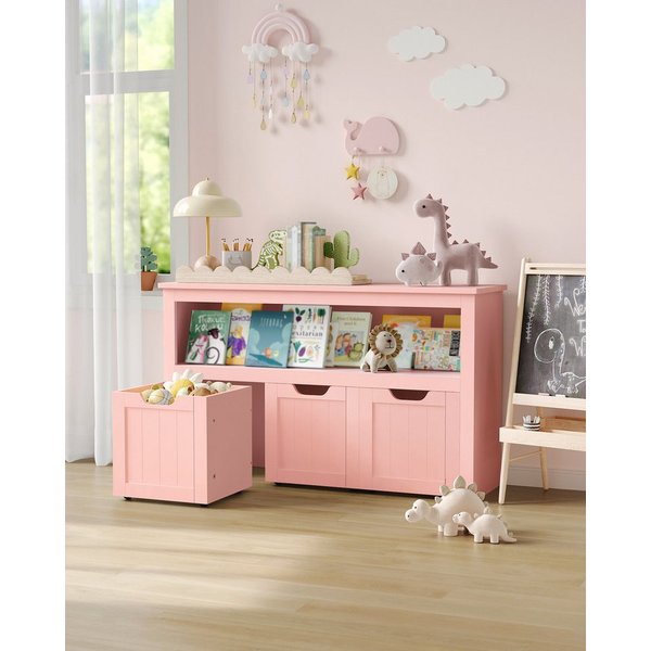 VASAGLE Kinderregal Spielzeugaufbewahrung, Bücherregal Kinder, Spielzeugregal, mit Rollen, 30 x 102 x 60 cm