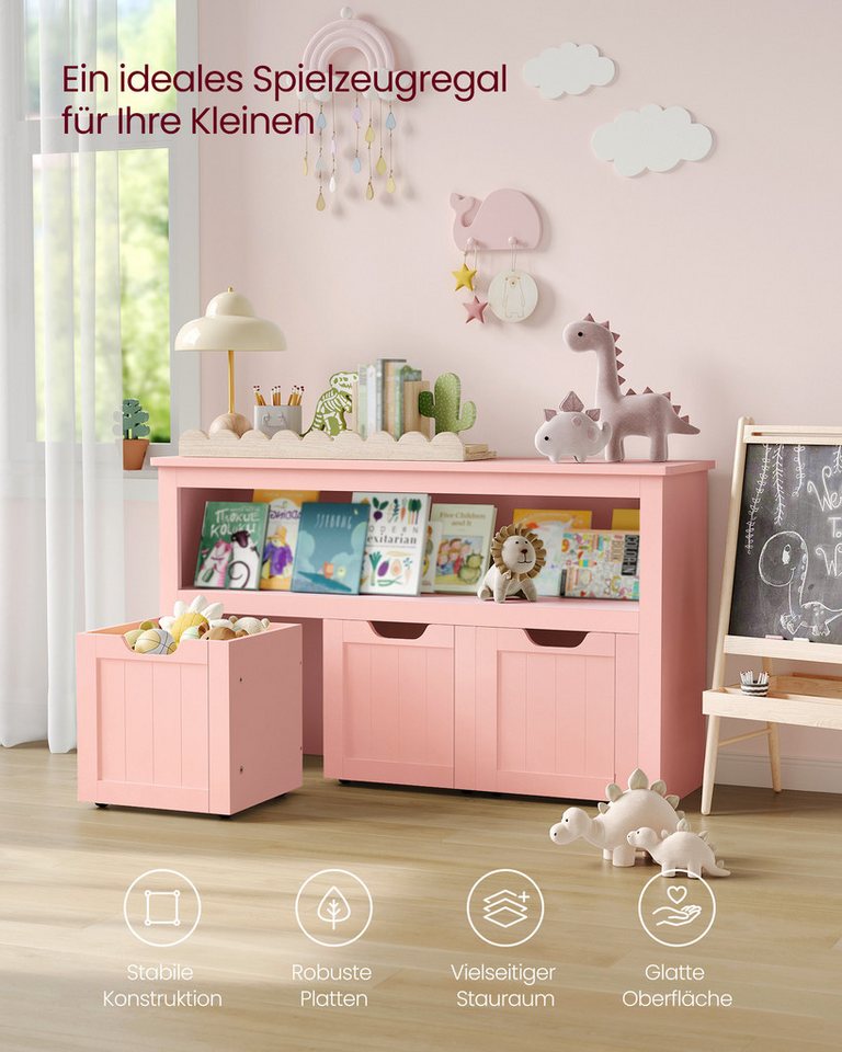 VASAGLE Kinderregal Spielzeugaufbewahrung, Bücherregal Kinder, Spielzeugregal, mit Rollen, 30 x 102 x 60 cm – Bild 4 von 5