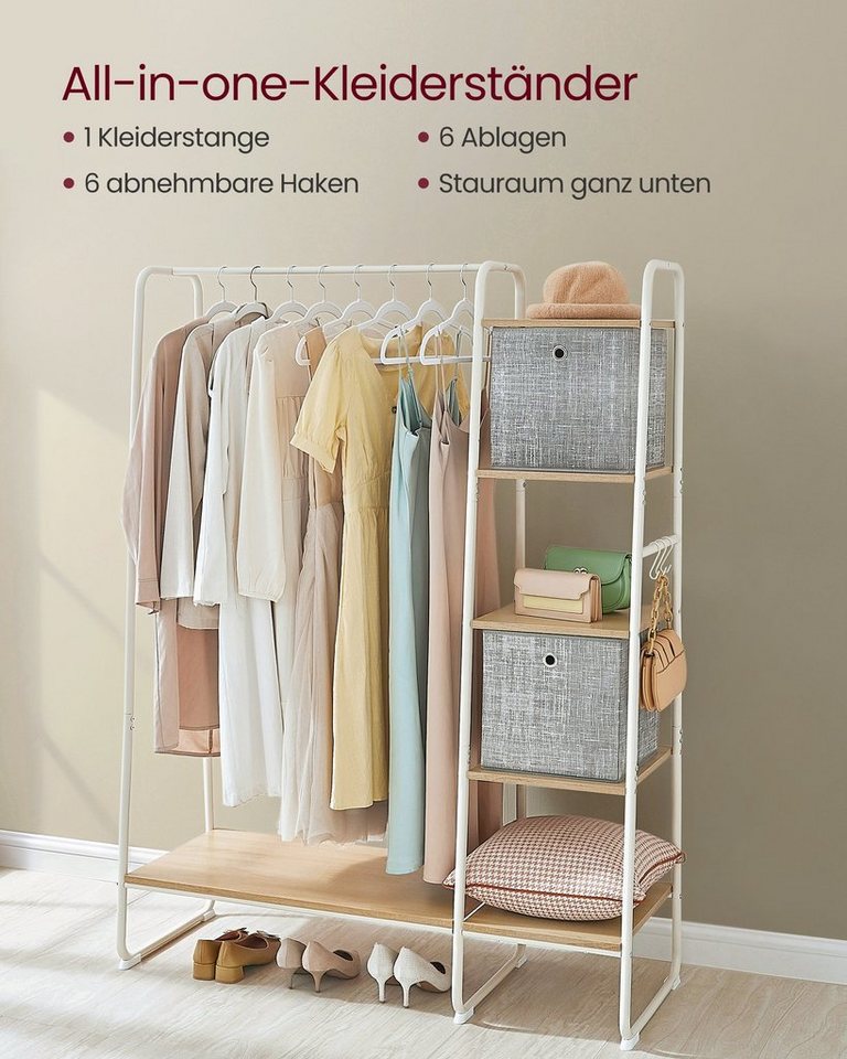 VASAGLE Kleiderständer Kleiderständer Garderobenständer, 6 Haken abnehmbar, Schlafzimmer Flur, 45 x 120 x 160 cm Garderobe, Kleiderstange – Bild 3 von 5