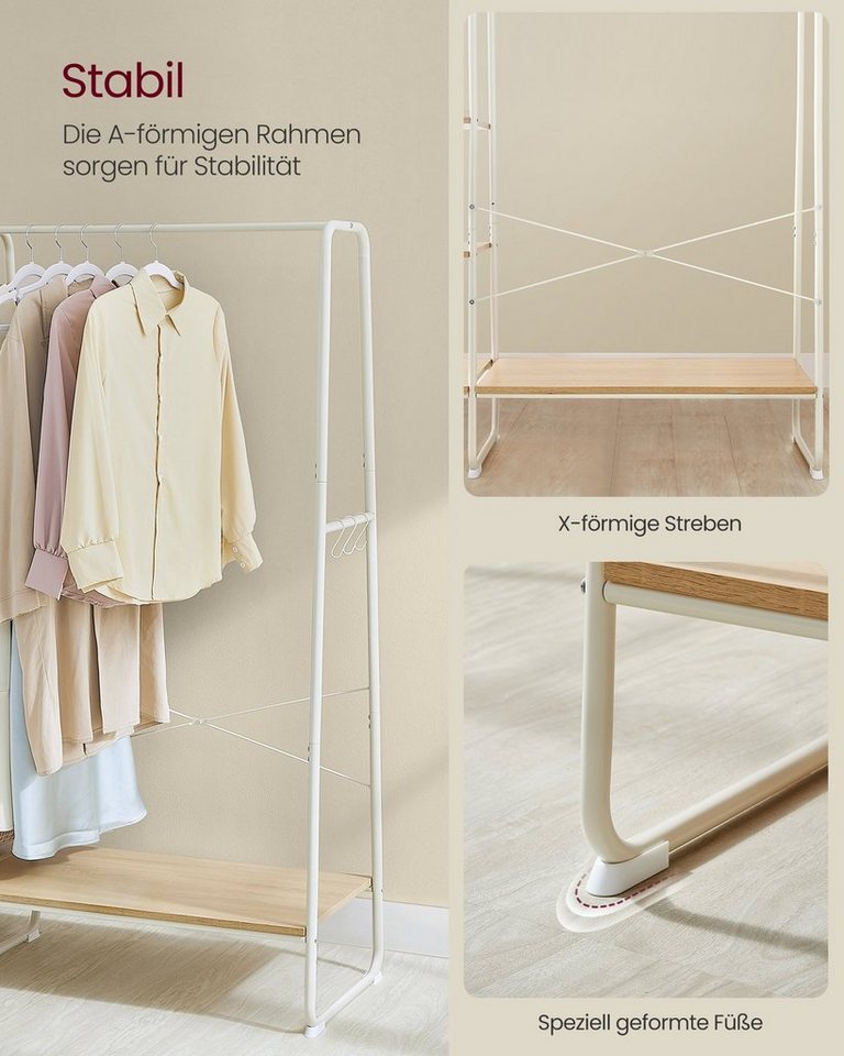 VASAGLE Kleiderständer Kleiderständer Garderobenständer, 6 Haken abnehmbar, Schlafzimmer Flur, 45 x 120 x 160 cm Garderobe, Kleiderstange – Bild 4 von 5