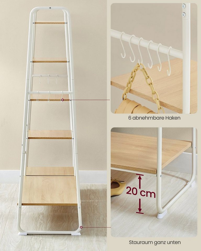 VASAGLE Kleiderständer Kleiderständer Garderobenständer, 6 Haken abnehmbar, Schlafzimmer Flur, 45 x 120 x 160 cm Garderobe, Kleiderstange – Bild 5 von 5