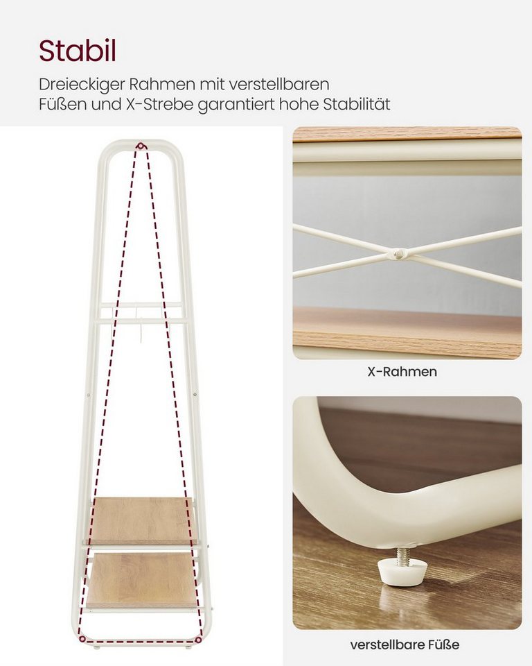 VASAGLE Kleiderständer Garderobenständer, 2 Ablagen, 6 S-förmigen Haken, Stahlgestell – Bild 5 von 5