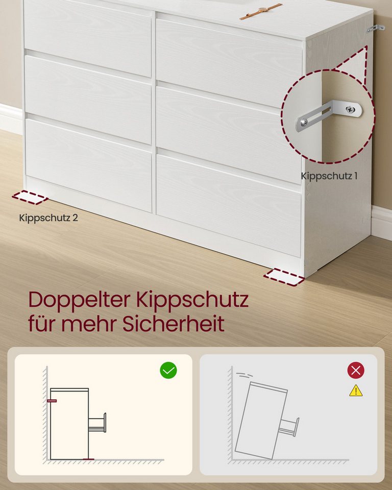 VASAGLE Kommode Kommodenschrank mit 6/8 Schubladen, 119,4 x 40 x 75 cm, für Schlafzimmer, Schubladenschrank, Wäschekommode – Bild 3 von 5