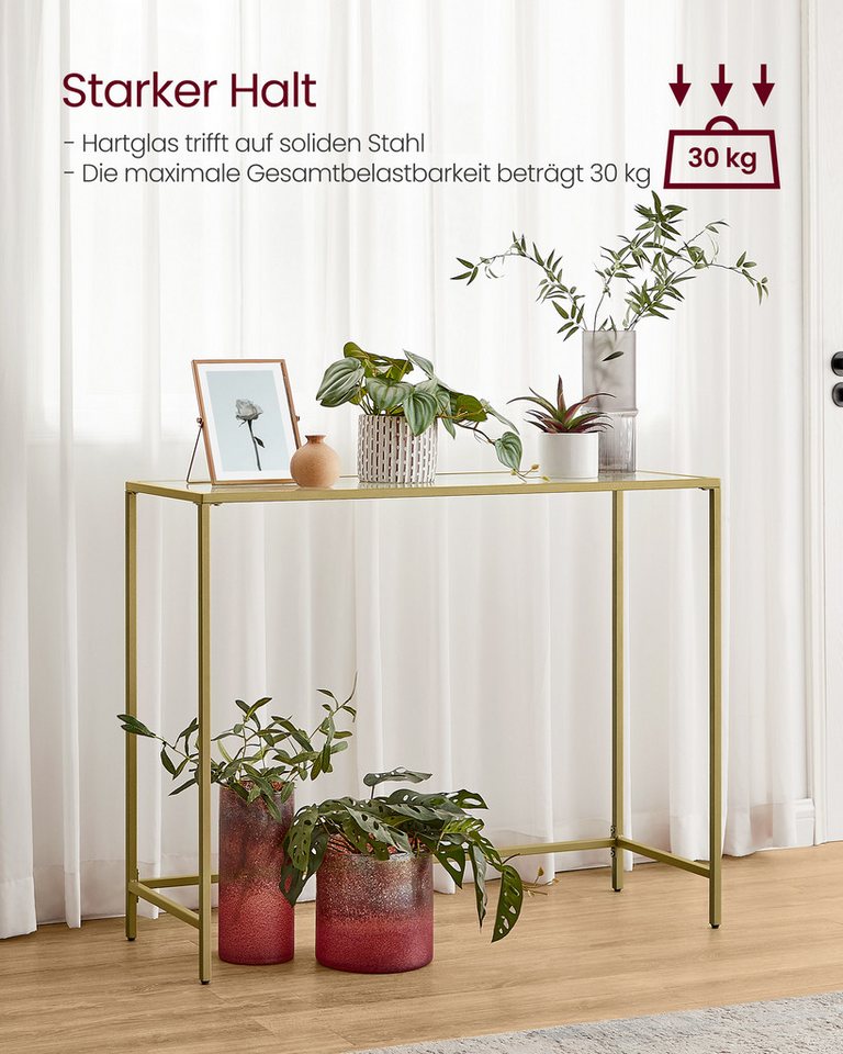 VASAGLE Konsolentisch Beistelltisch, Oberfläche aus Hartglas, moderner Sofatisch, einfacher Aufbau, verstellbare Füße, Wohnzimmer, Flur – Bild 3 von 5