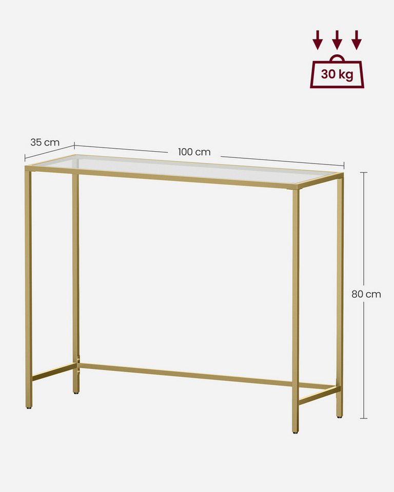VASAGLE Konsolentisch Beistelltisch, Oberfläche aus Hartglas, moderner Sofatisch, einfacher Aufbau, verstellbare Füße, Wohnzimmer, Flur – Bild 4 von 5