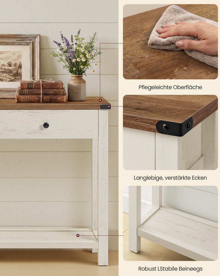 VASAGLE Konsolentisch Beistelltisch, schmaler Sofatisch, 100 x 24 x 76 cm, für Flur und Wohnzimmer, Modern Farmhouse – Bild 5 von 5