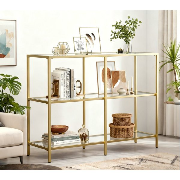 VASAGLE Konsolentisch Beistelltisch, Oberfläche aus Hartglas, Wohnzimmer, Flur, Beistelltisch, mit 2 Ablagen, Breite 100 cm, Hartglas