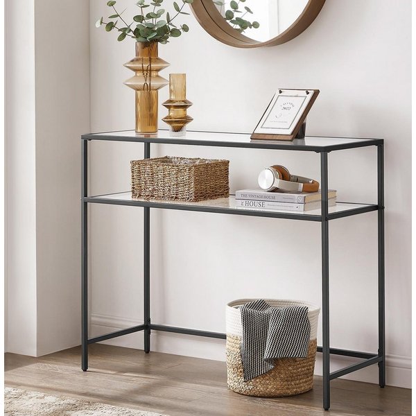 VASAGLE Konsolentisch Beistelltisch, Oberfläche aus Hartglas, Wohnzimmer, Flur, moderner Sofatisch, einfacher Aufbau, verstellbare Füße
