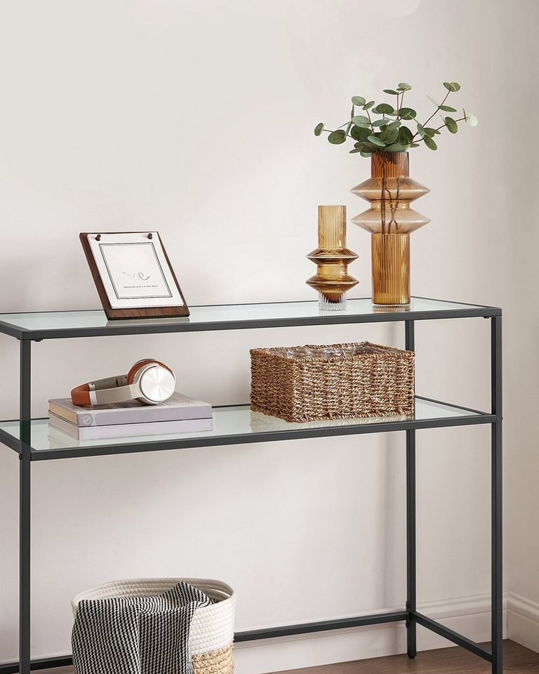 VASAGLE Konsolentisch Beistelltisch, Oberfläche aus Hartglas, Wohnzimmer, Flur, moderner Sofatisch, einfacher Aufbau, verstellbare Füße – Bild 3 von 5