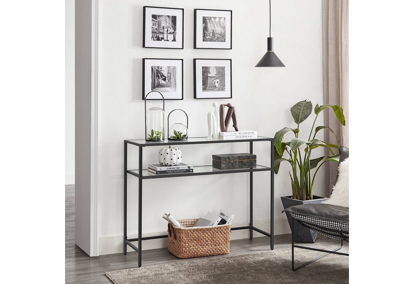 VASAGLE Konsolentisch Beistelltisch, Oberfläche aus Hartglas, Wohnzimmer, Flur, moderner Sofatisch, einfacher Aufbau, verstellbare Füße – Bild 5 von 5