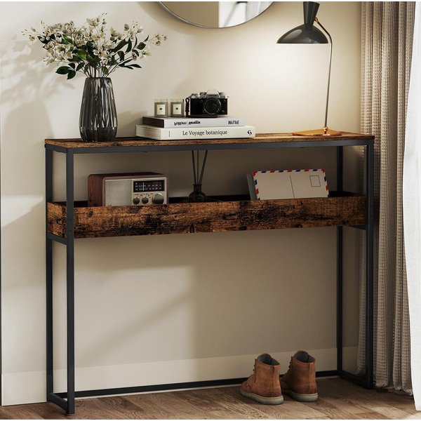 VASAGLE Konsolentisch Beistelltisch, schmaler Flurtisch, 2 Ebenen mit halboffenen Fächern, für Flur, Wohnzimmer, 24 x 100 x 80 cm