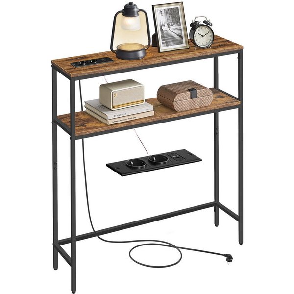 VASAGLE Konsolentisch schmaler Sofatisch mit 2 Ablagen, Flurtisch, 2 Ebenen, für Flur, Wohnzimmer, Schlafzimmer, 20 x 80 x 80 cm