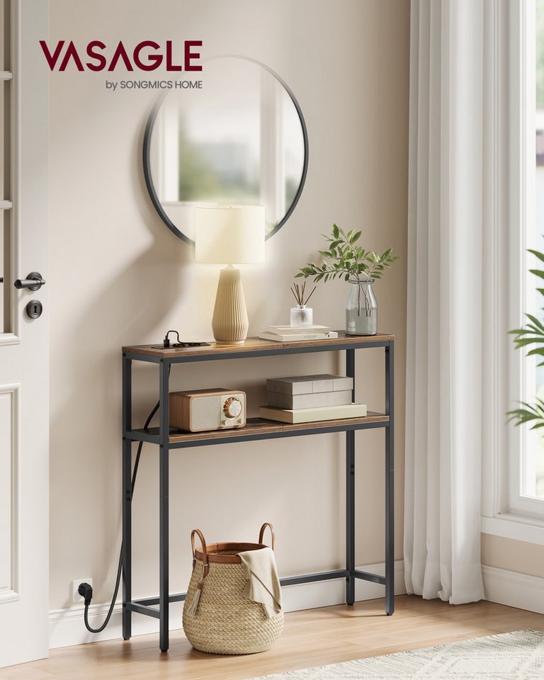 VASAGLE Konsolentisch schmaler Sofatisch mit 2 Ablagen, Flurtisch, 2 Ebenen, für Flur, Wohnzimmer, Schlafzimmer, 20 x 80 x 80 cm – Bild 2 von 5