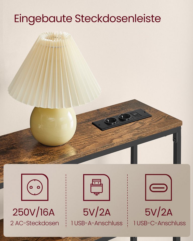 VASAGLE Konsolentisch schmaler Sofatisch mit 2 Ablagen, Flurtisch, 2 Ebenen, für Flur, Wohnzimmer, Schlafzimmer, 20 x 80 x 80 cm – Bild 3 von 5