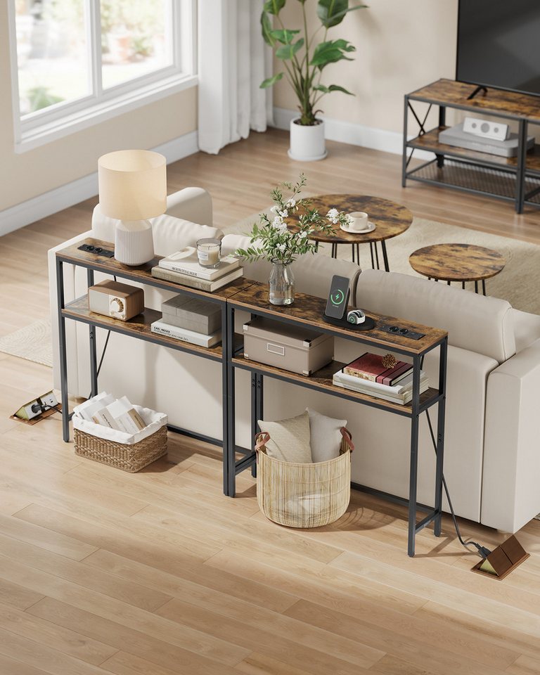 VASAGLE Konsolentisch schmaler Sofatisch mit 2 Ablagen, Flurtisch, 2 Ebenen, für Flur, Wohnzimmer, Schlafzimmer, 20 x 80 x 80 cm – Bild 4 von 5